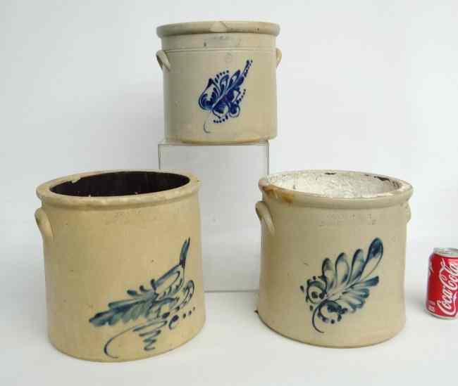 Appraisal: Lot three th c stoneware crocks floral decorated ''P Norton