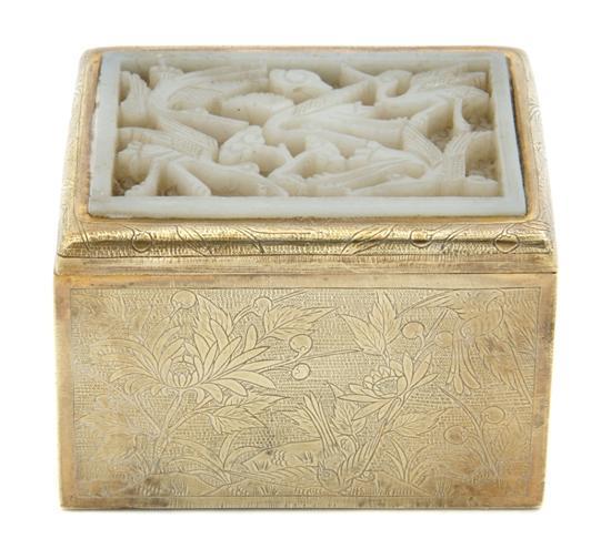 Appraisal: A Chinese Pierce Carved Jade Buckle depicting five egrets amongst