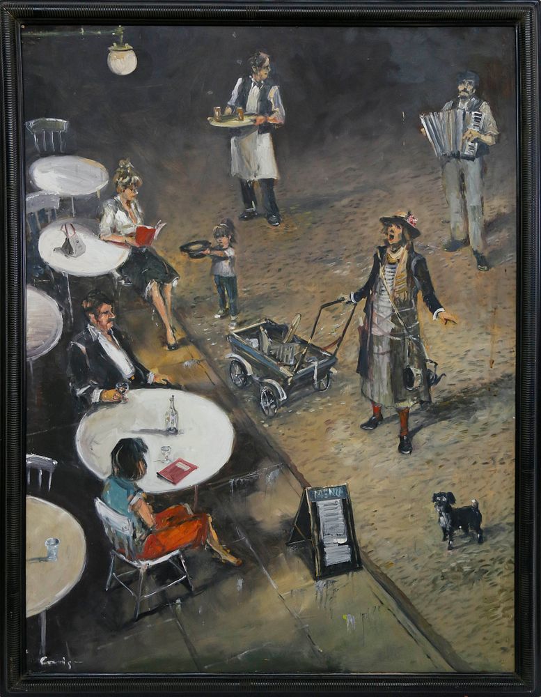 Appraisal: Oil on Masonite European Street Performers Oil on Masonite European