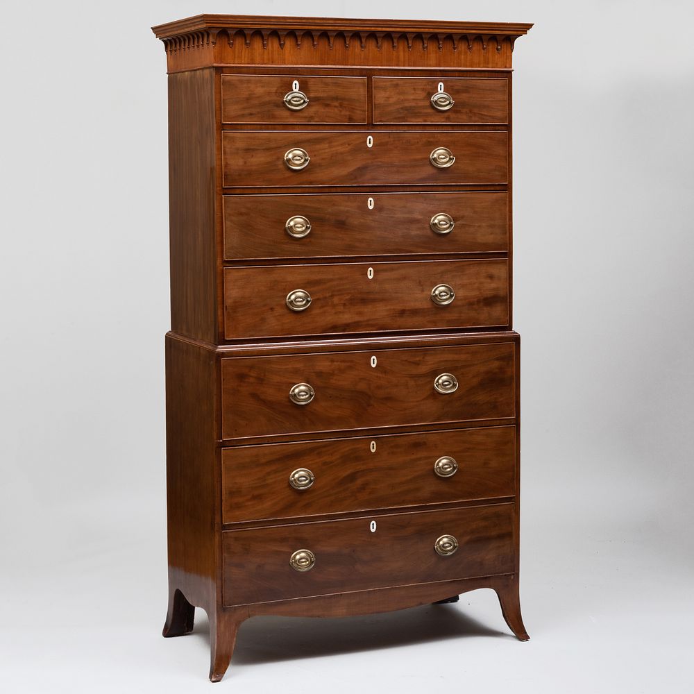 Appraisal: George III Mahogany Chest on Chest In three parts fitted