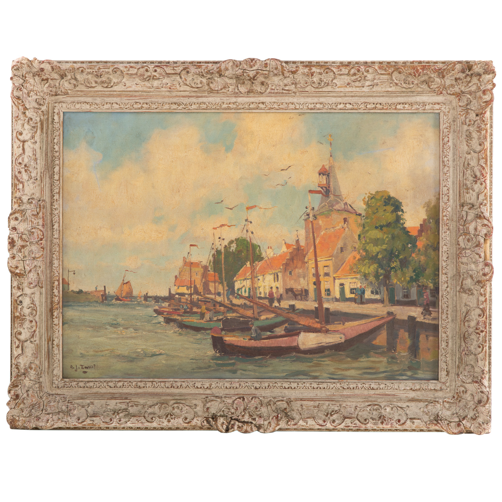 Appraisal: ARIE ZWART AMSTERDAM HARBOR SCENE OIL ON CANVAS Dutch -