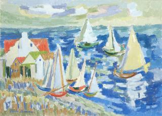 Appraisal: Adele Lemm Sailboats in a modernist harbor scene signed lower