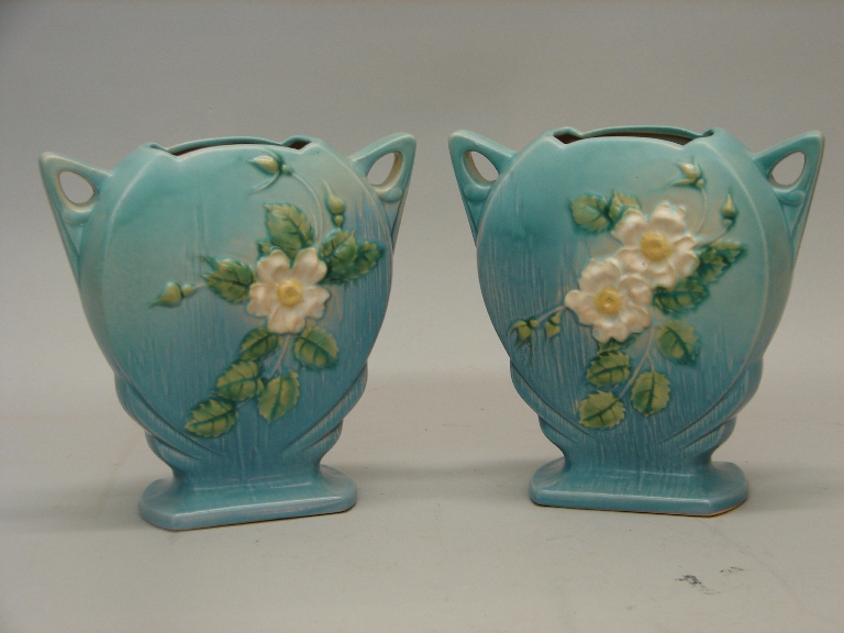 Appraisal: Roseville White Rose pattern vases t Good condition