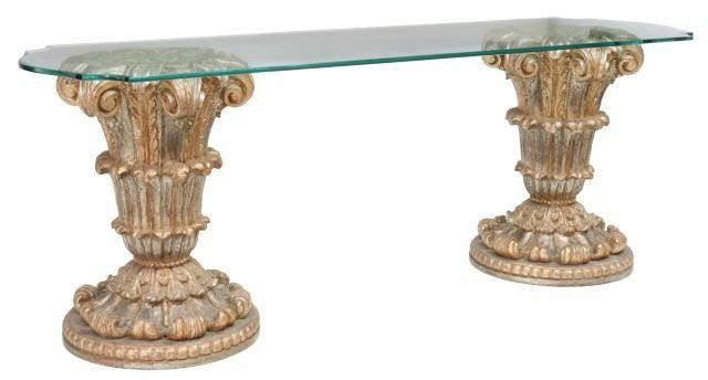 Appraisal: Italian Venetian pedestal console table th c having shaped tempered