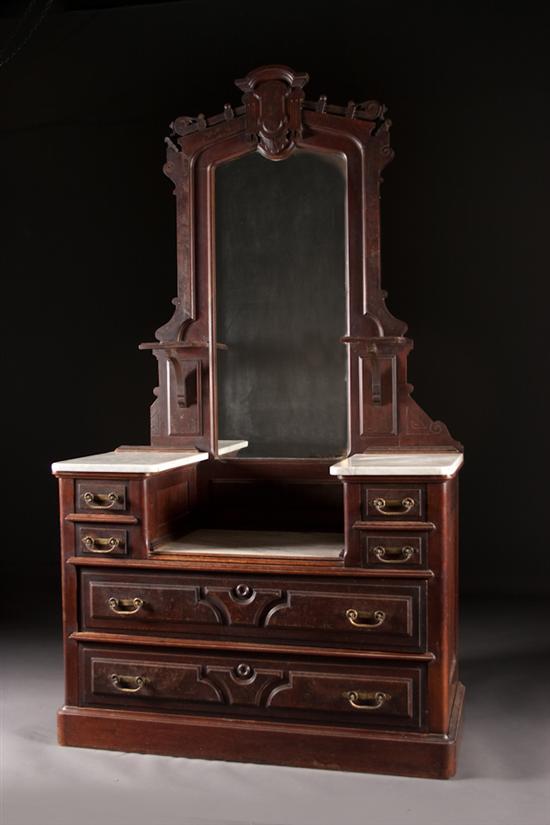 Appraisal: Victorian walnut marble top dresser with mirrored upright circa in