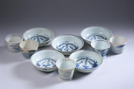 Appraisal: FIVE CHINESE BLUE AND WHITE PORCELAIN BOWLS AND FIVE TEA