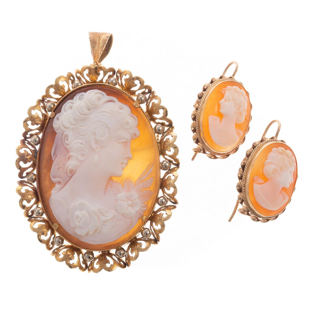 Appraisal: A Collection of Cameo Jewelry in K K yellow gold