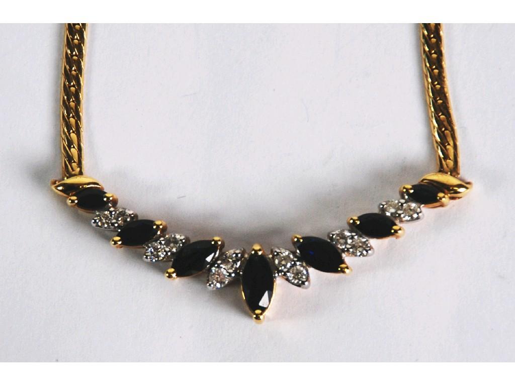 Appraisal: k GOLD DIAMOND AND SAPPHIRE NECKLACE the thin chain necklace