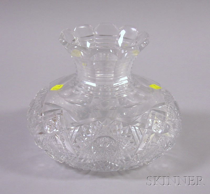 Appraisal: Large Colorless Cut Glass Vase ht in wd at base