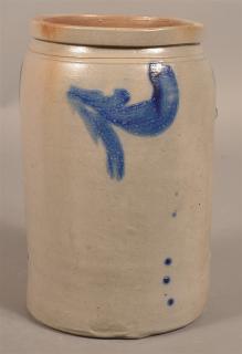 Appraisal: Cobalt Blue Leaf Decorated Stoneware Crock Cobalt Blue Leaf Decorated