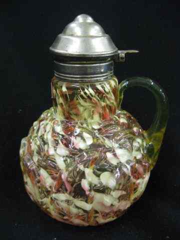 Appraisal: Northwood Victorian Art Glass Syrup Pitcher '' leaf mold vaseline