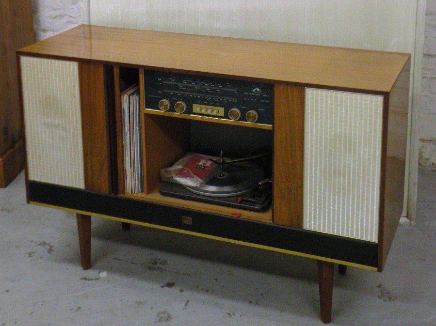 Appraisal: A mid- thC HMV melamine finish radiogram the rectangular case