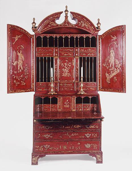 Appraisal: A fine George II style parcel gilt and lacquered secretary