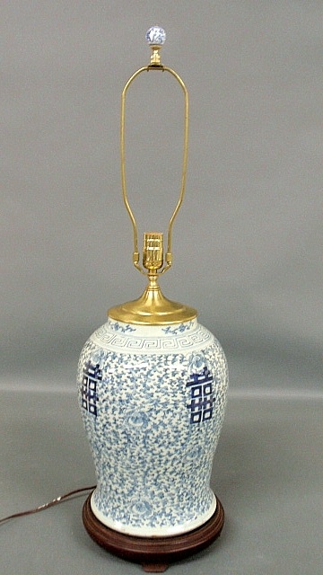 Appraisal: - Blue and white Chinese porcelain urn th c converted