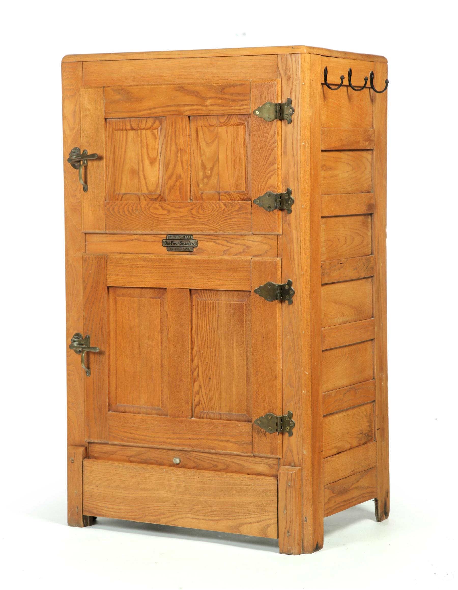 Appraisal: TWO-DOOR BELDING-HALL ICEBOX American st quarter- th century oak Paneled