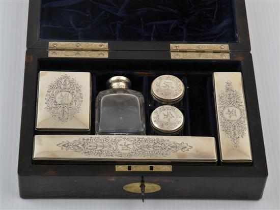 Appraisal: A Victorian sterling silver and glass dressing table set Maker's