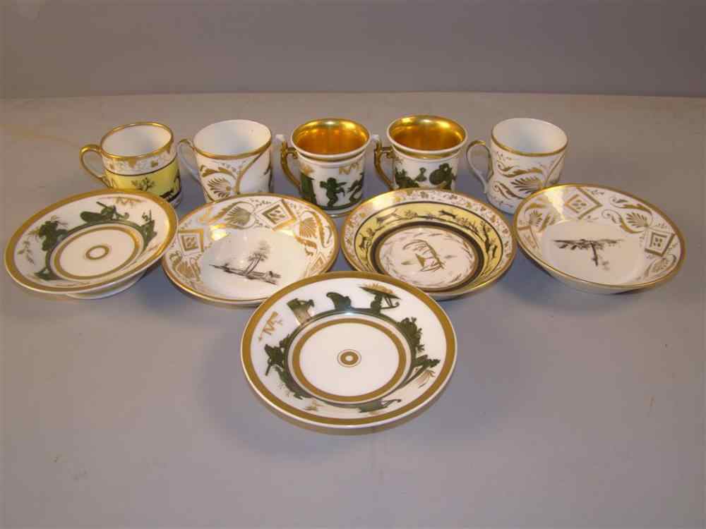 Appraisal: FIVE CONTINENTAL CABINET CUPS AND SAUCERS TH C Probably French