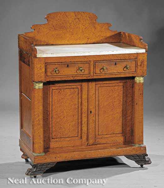 Appraisal: An American Classical Birdseye Maple Faux Bois and Bronze-Mounted Washstand