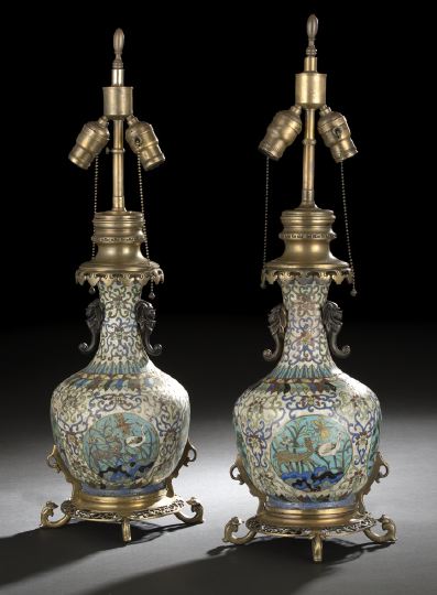 Appraisal: Pair of Chinese Cloisonne Vases the bulbous bodies with flared