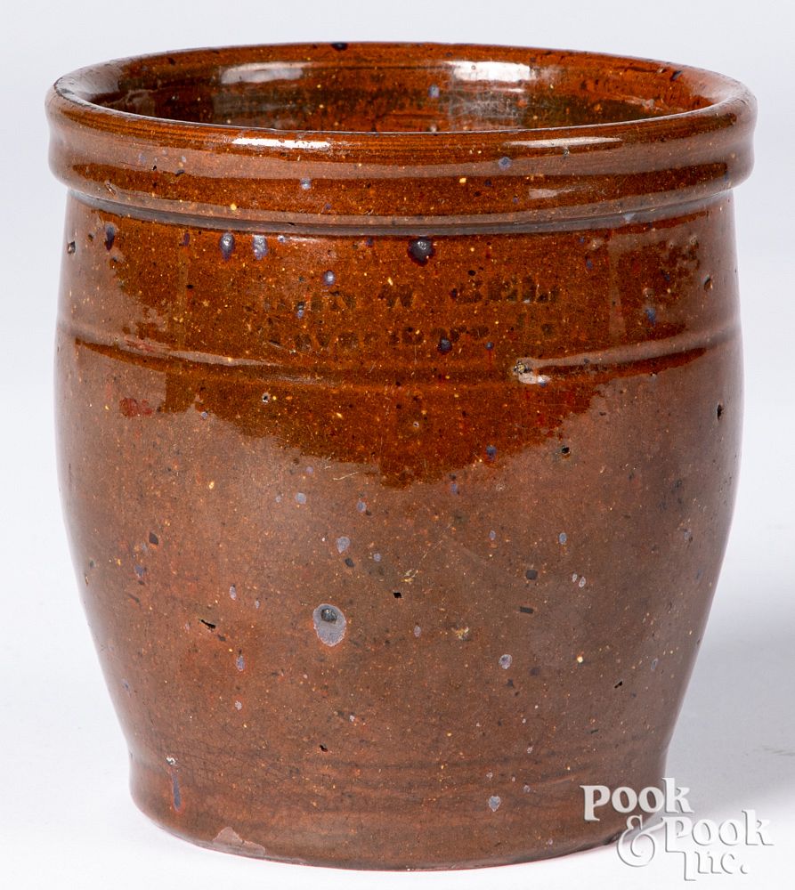 Appraisal: Pennsylvania redware apple butter crock th c Pennsylvania redware apple