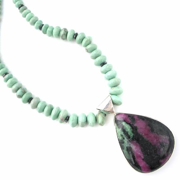 Appraisal: Ruby-in-Zoisite and Variscite Necklace Centering on a striking pendant of