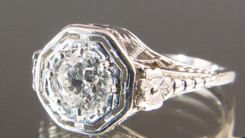 Appraisal: WHITE GOLD FILIGREE OLD EUROPEAN CUT DIAMOND RING K white