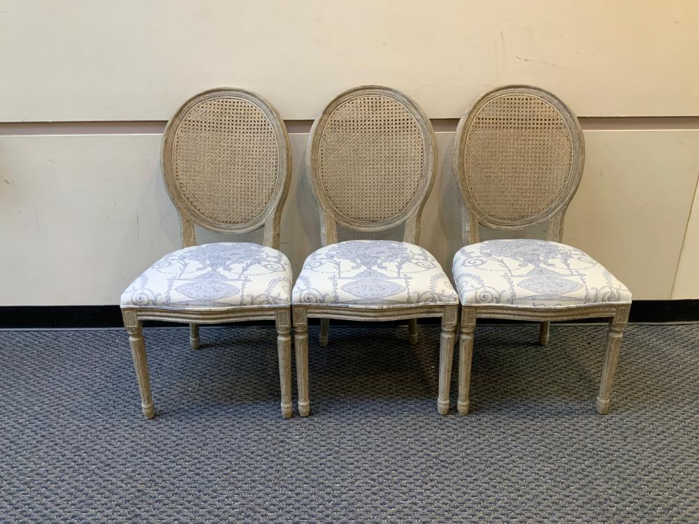 Appraisal: SET OF THREE MODERN LOUIS XVI STYLE GRAY DISTRESSED PAINTED