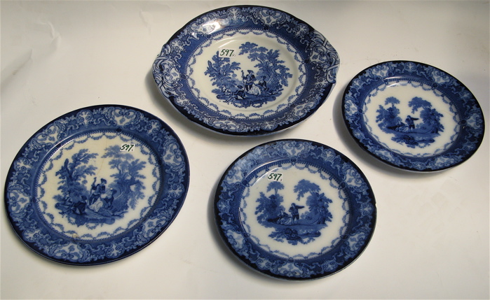 Appraisal: FOUR ENGLISH DOULTON TRANSFERWARE TABLE ITEMS blue and white in