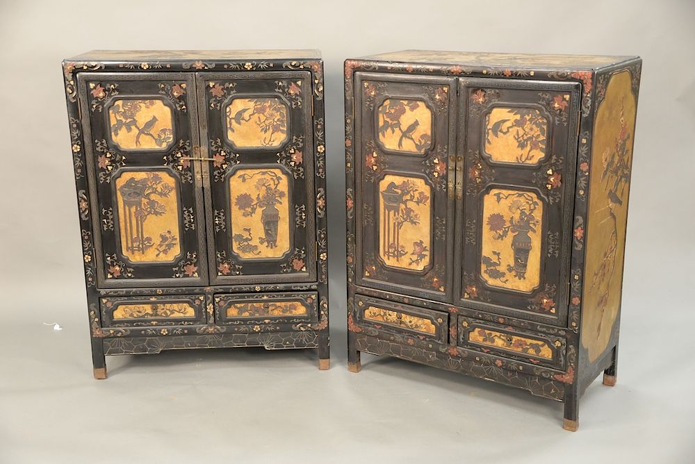 Appraisal: Pair of Chinese coromandel lacquered cabinets two doors over two