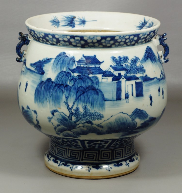 Appraisal: Chinese Export blue white vase drilled for lamp h