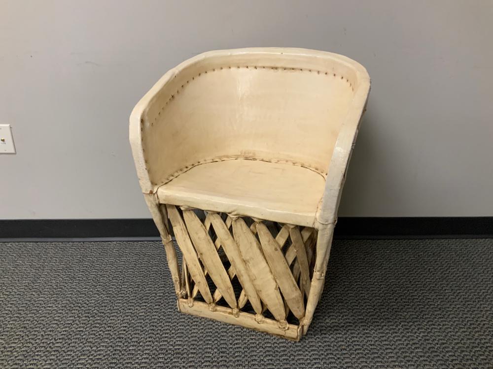 Appraisal: WHITE LEATHER MOUNTED BARREL BACK ARMCHAIRWhite Leather Mounted Barrel Back