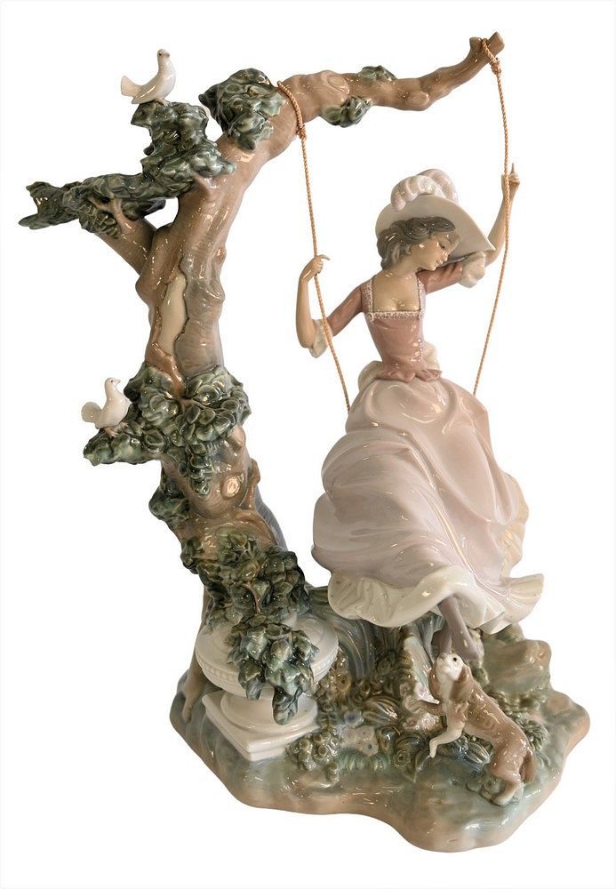 Appraisal: Large Porcelain Lladro Figure Victorian Girl on a Swing by