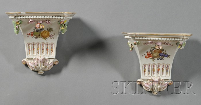 Appraisal: Pair of German Porcelain Wall Brackets late th early th