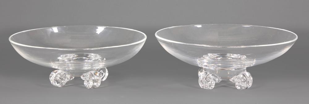 Appraisal: Pair of Large Steuben Glass Low-Footed Bowls etched marks model