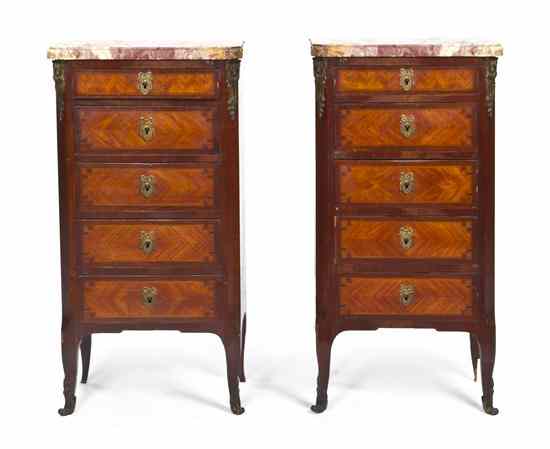 Appraisal: A Pair of Louis XVI Style Gilt Diminutive Tall Chests