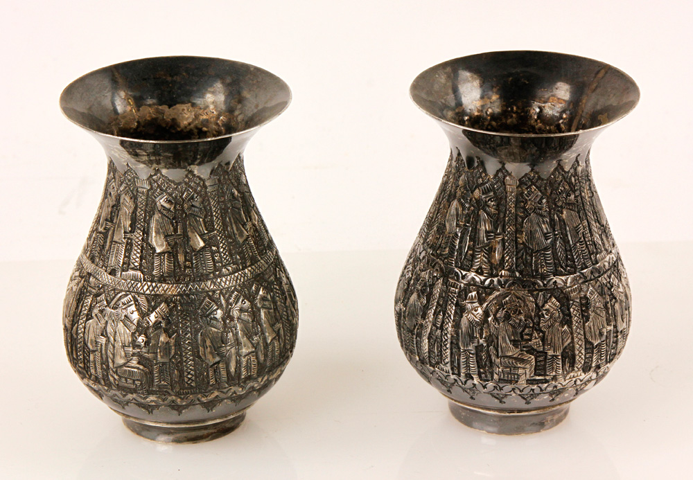 Appraisal: - th C Pair of Silver Urns th century pair