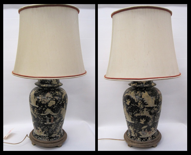 Appraisal: PAIR CHINESE FAMILE NOIR TABLE LAMPS The black field having