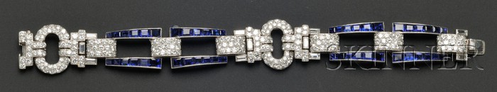 Appraisal: Art Deco Platinum Sapphire and Diamond Bracelet J E Caldwell