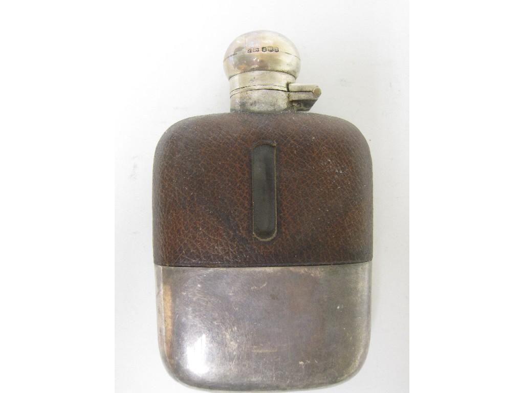 Appraisal: A George VI silver mounted glass and leather Hip Flask