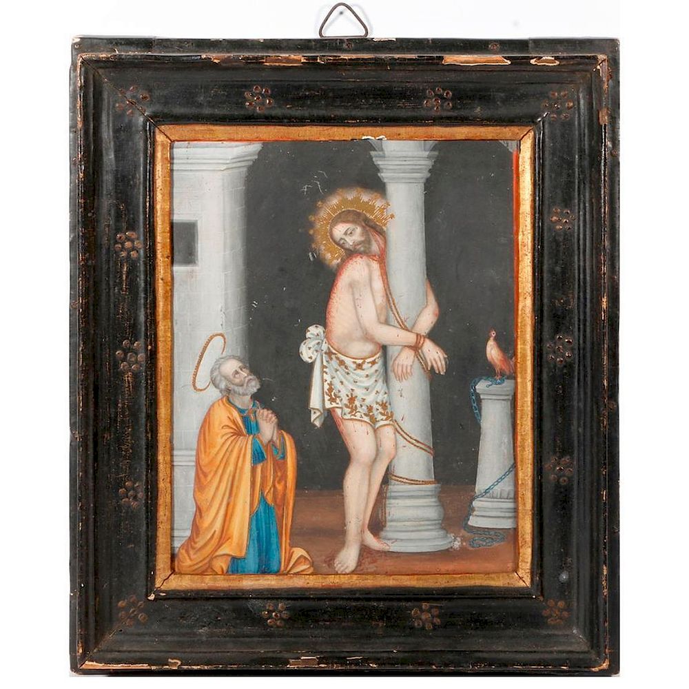 Appraisal: Mexican tin retablo c late th early th century depicting