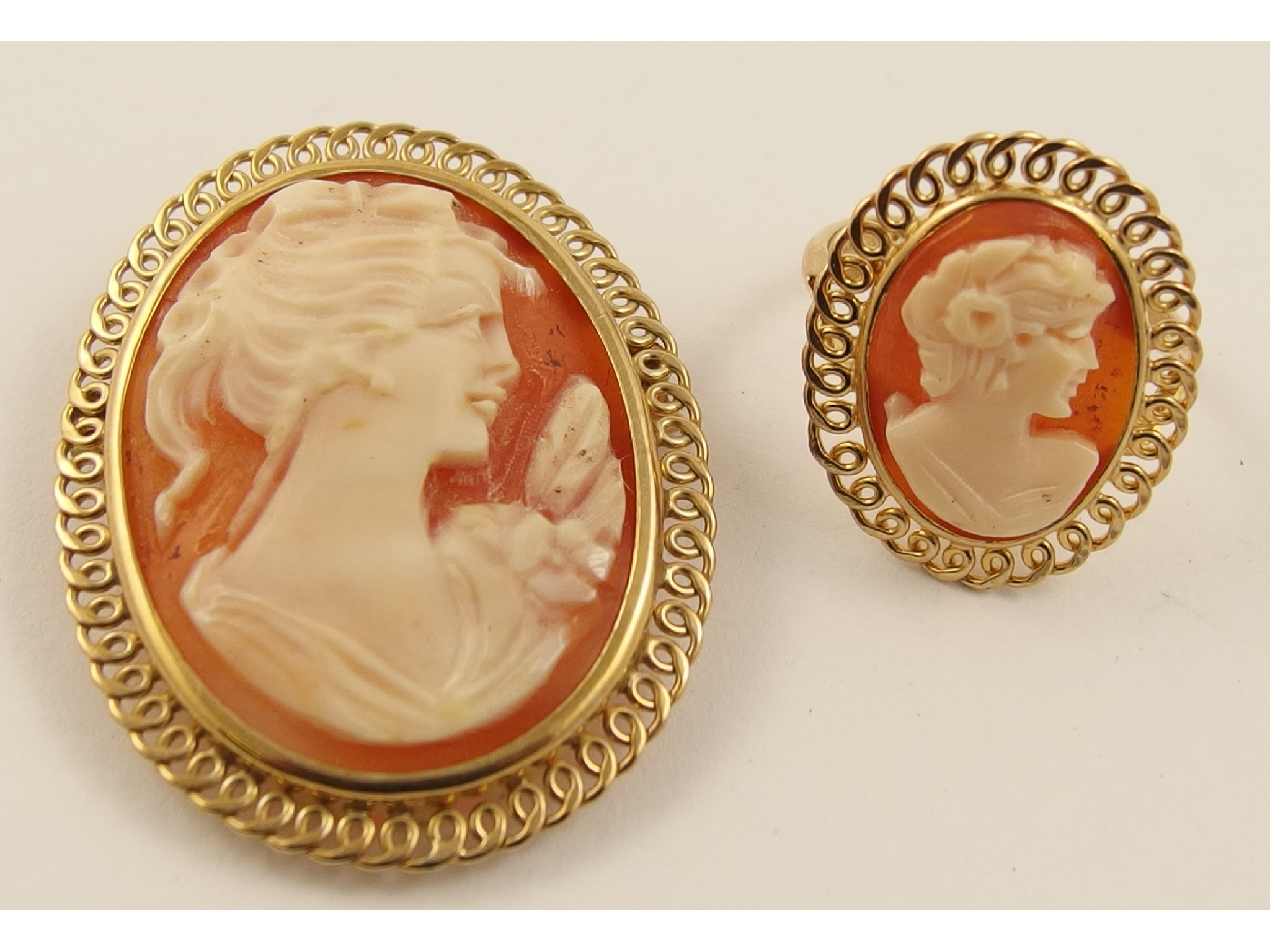 Appraisal: A ct shell cameo brooch with matching ring