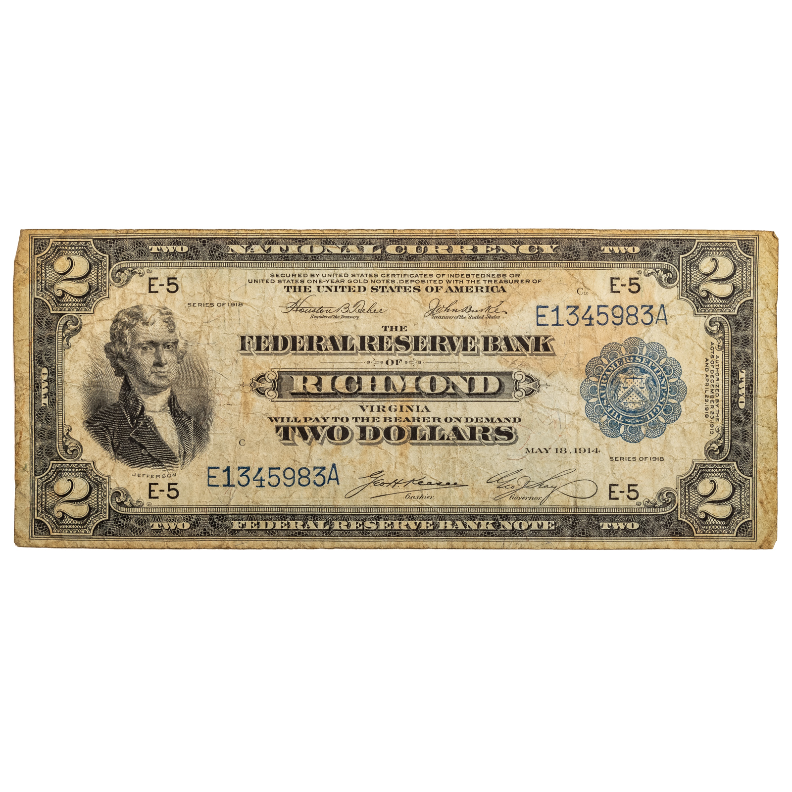 Appraisal: FEDERAL RESERVE BANK NOTE BATTLESHIP -VG F FRBN note with