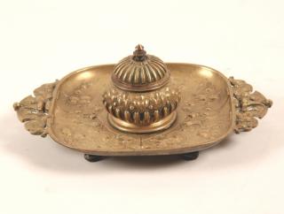 Appraisal: FRENCH ART NOVEAU AND PERSIAN INFLUENCE BRONZE FOOTED INKWELL FRENCH