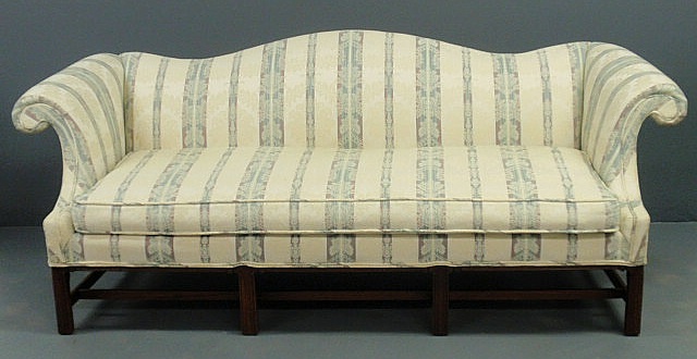 Appraisal: Chippendale style mahogany camelback sofa h x w x d