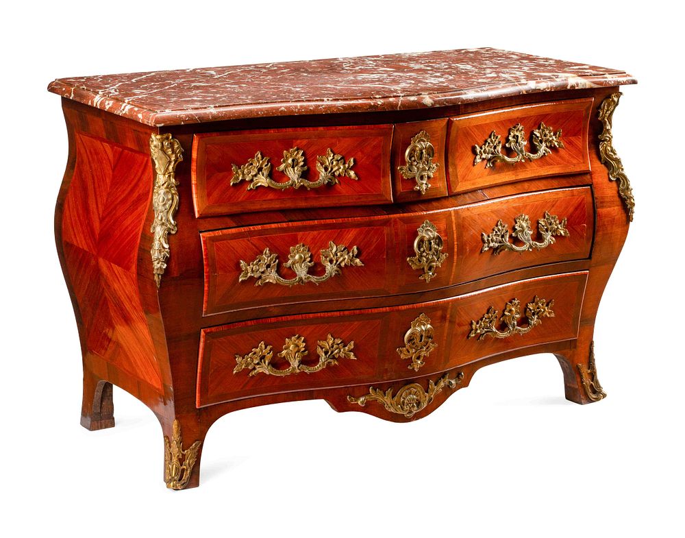 Appraisal: A Regence Style Gilt Bronze Mounted Kingwood Marble-Top Commode A