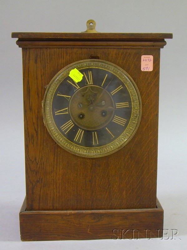 Appraisal: French Oak Mantel Clock with Roman numeral dial visible Brocot