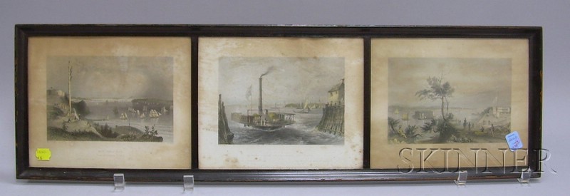 Appraisal: Set of Four Framed Triptych th Century Hand-colored Engravings Depicting