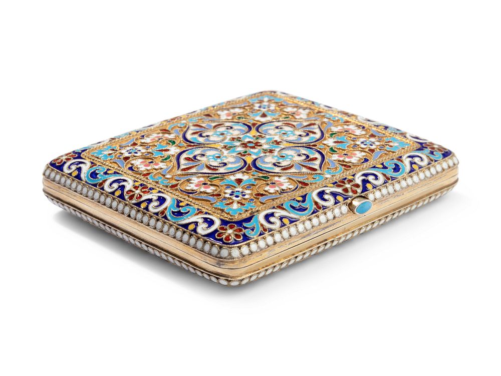 Appraisal: A Russian Silver-Gilt and Enamel Cigarette Case A Russian Silver-Gilt