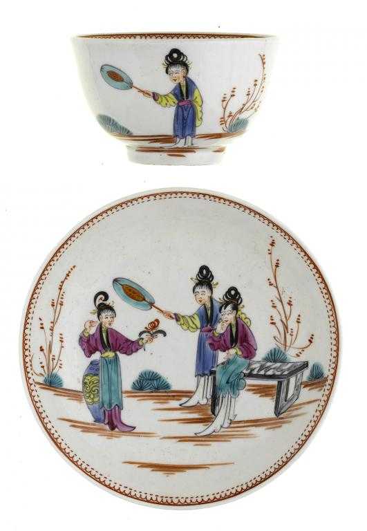 Appraisal: A WORCESTER TEA BOWL AND SAUCER attractively painted in bright