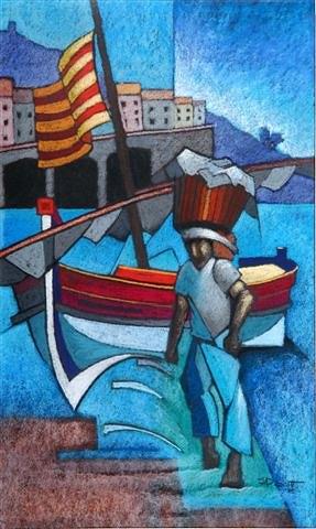 Appraisal: J D SCOTT Contemporary A Harbour Scene at Banyuls Sur